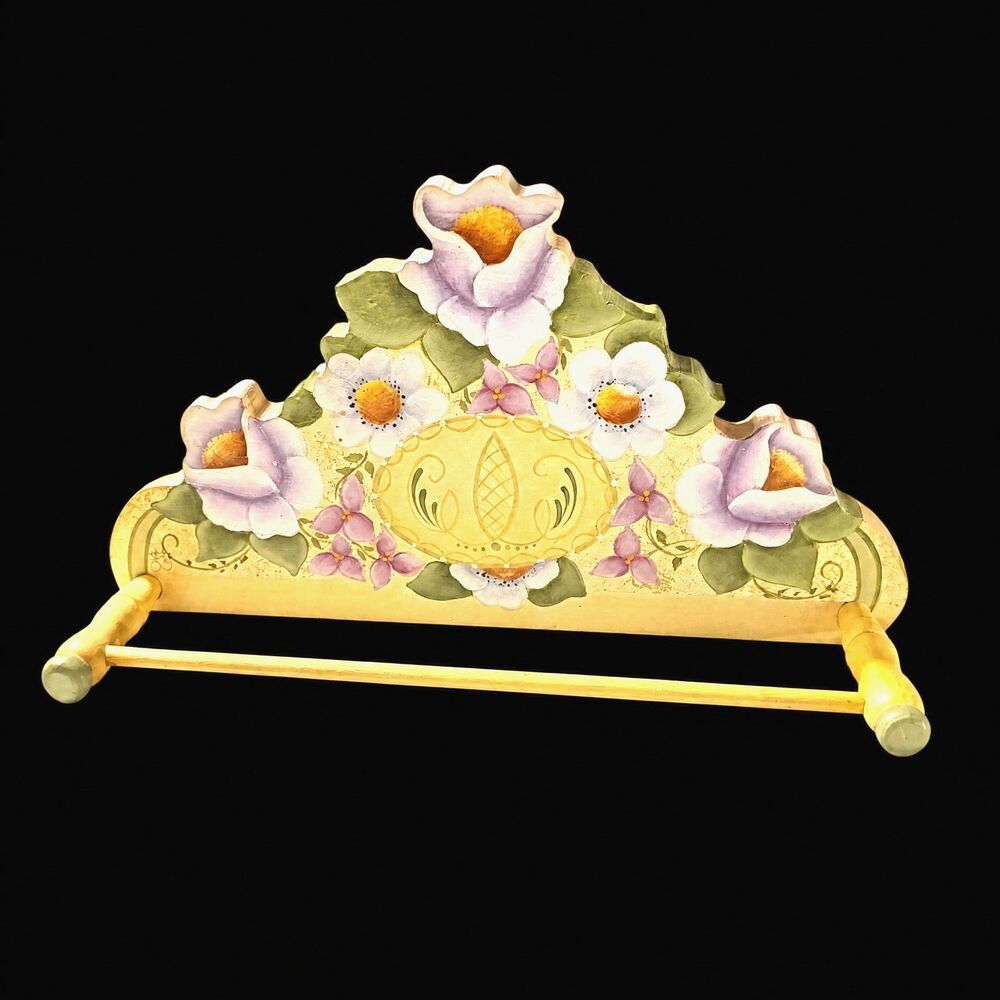 Vintage 11" Wood Towel Rack, Handmade Hand Painted Purple Shabby Chick French